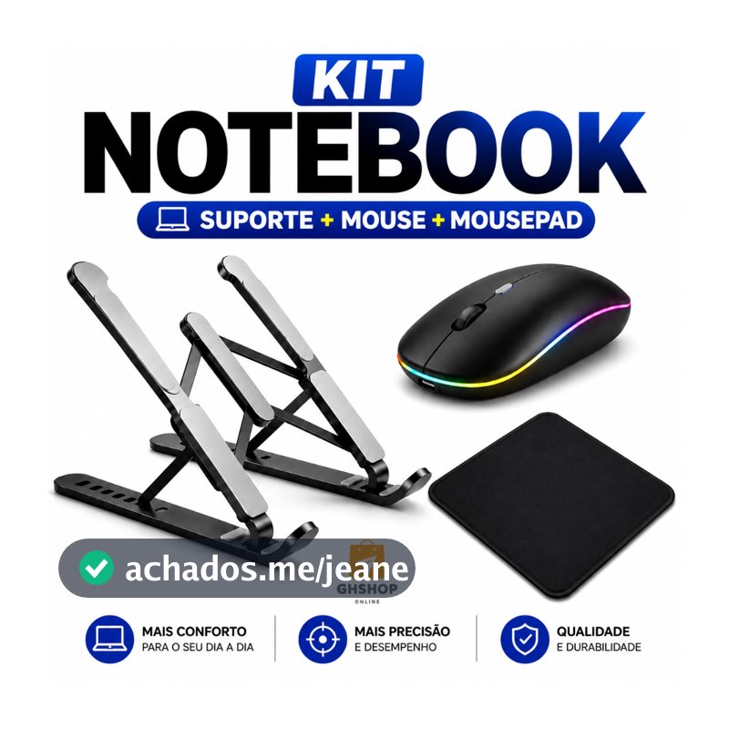Kit Suporte de Notebook+Mouse Sem Fio+Mouse Pad