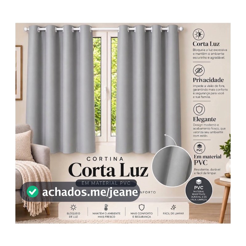 Cortina PVC Blackout Várias Medidas, 100% Luz Varão Quarto Sala Cozinha Diversas Cores Lavável Lisa.