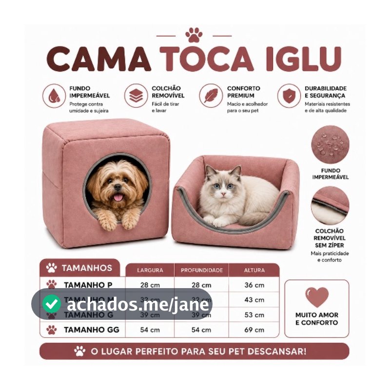 casinha cama toca lglu 3 em 1 para cães e gato tamanhos P,M,G, fundo impermeável almofada removível Premium