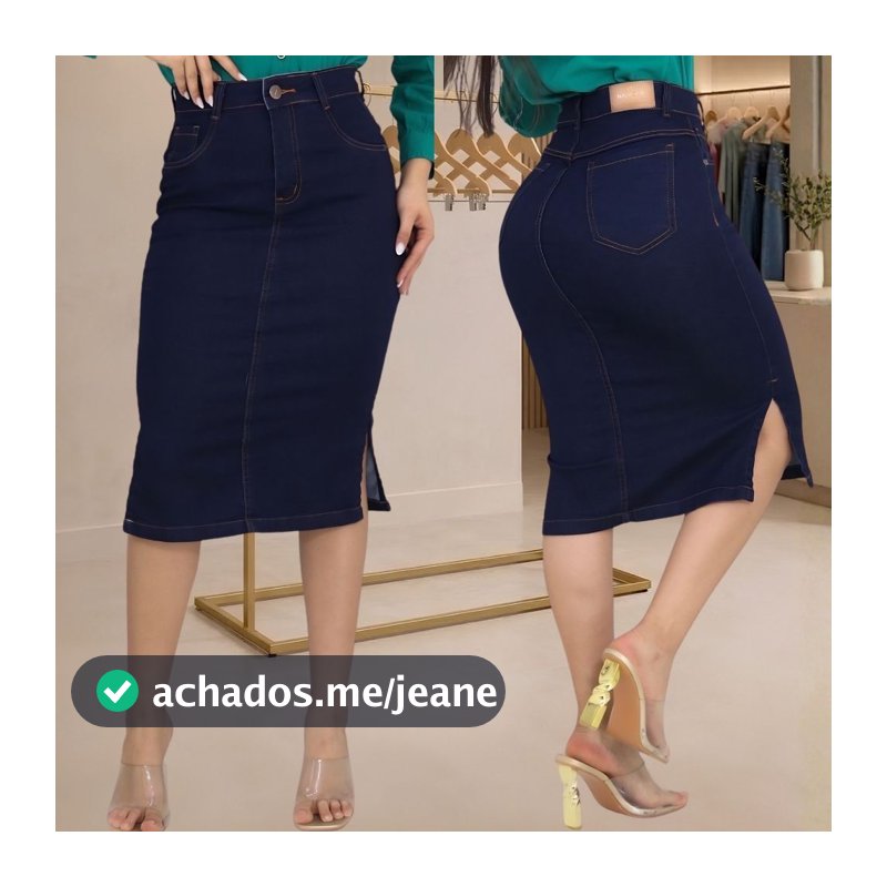 Saia Jeans Midi Com Lycra e Fenda Nas Laterais/Moda Evangélica.