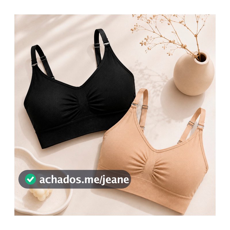 Kit com 2 Tops Sutiã Feminino Sem Costura Alça Fina Canelado com Bojo Removível