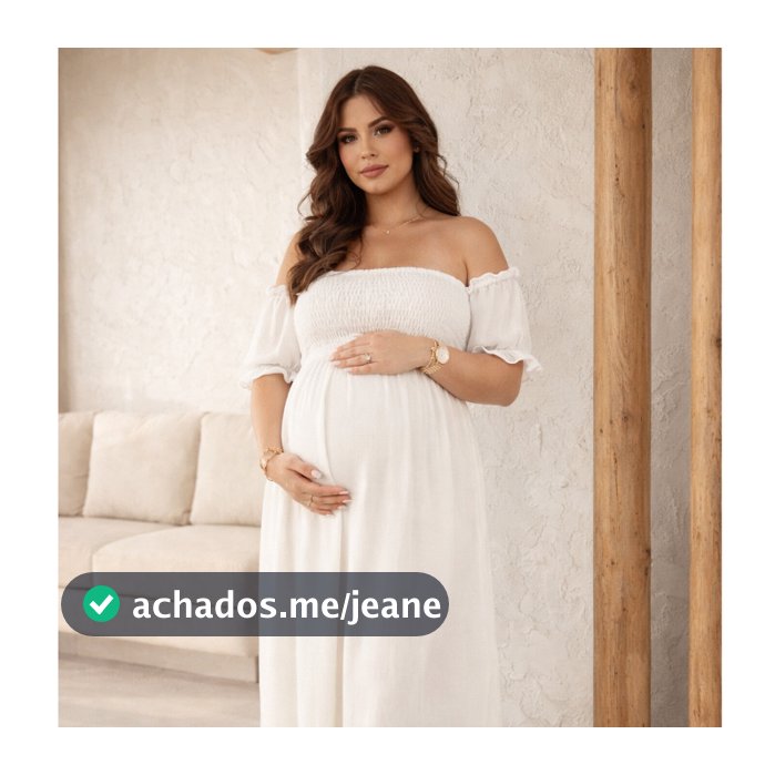 Vestido Branco Longo Feminino Gestante Plus Size Confortável Chá Revelação Chá De Bebê Festas Eventos Estiloso Elegante