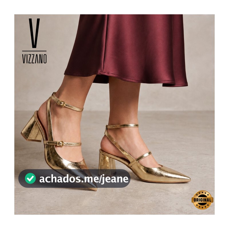 Scarpin Slingback Vizzano Feminino Metalizado Salto Médio  Bico Fino Elegante Casual Original