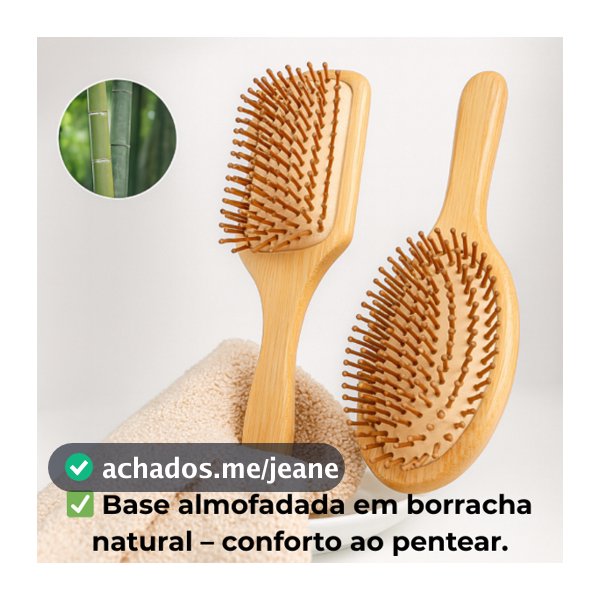 Escova de Cabelo Bambu – Desembaraça Rápido, Massageia o Couro Cabeludo e Reduz o Frizz