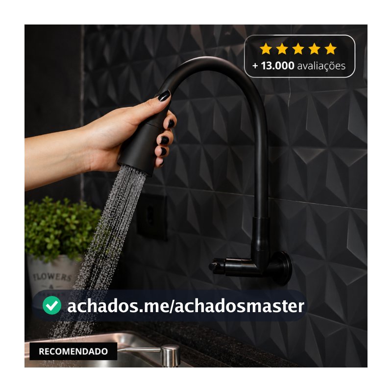 Torneira Gourmet Parede Cozinha Preta Flexível 2 Jatos ABS Para Pia Churrasqueira Área Gourmet Alta