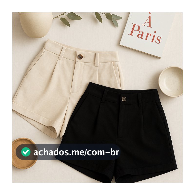 Kit 2 Short Feminino Linho  Cintura Alta com Bolsos