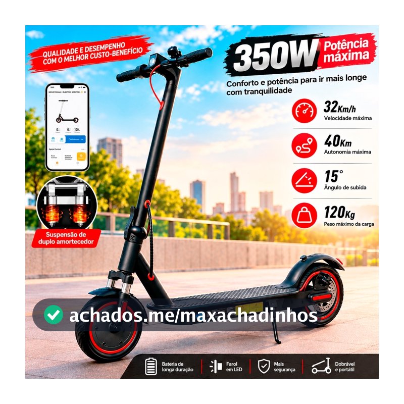 Patinete Elétrico Com Amortecedor 350W Adulto Freio a Disco Scooter Dobrável
