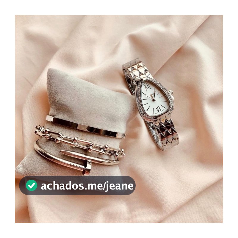 Conjunto de Relógio Braceletes e Pulseira Feminina Prata Aço Inoxidável Acessórios Femininos Relogio
