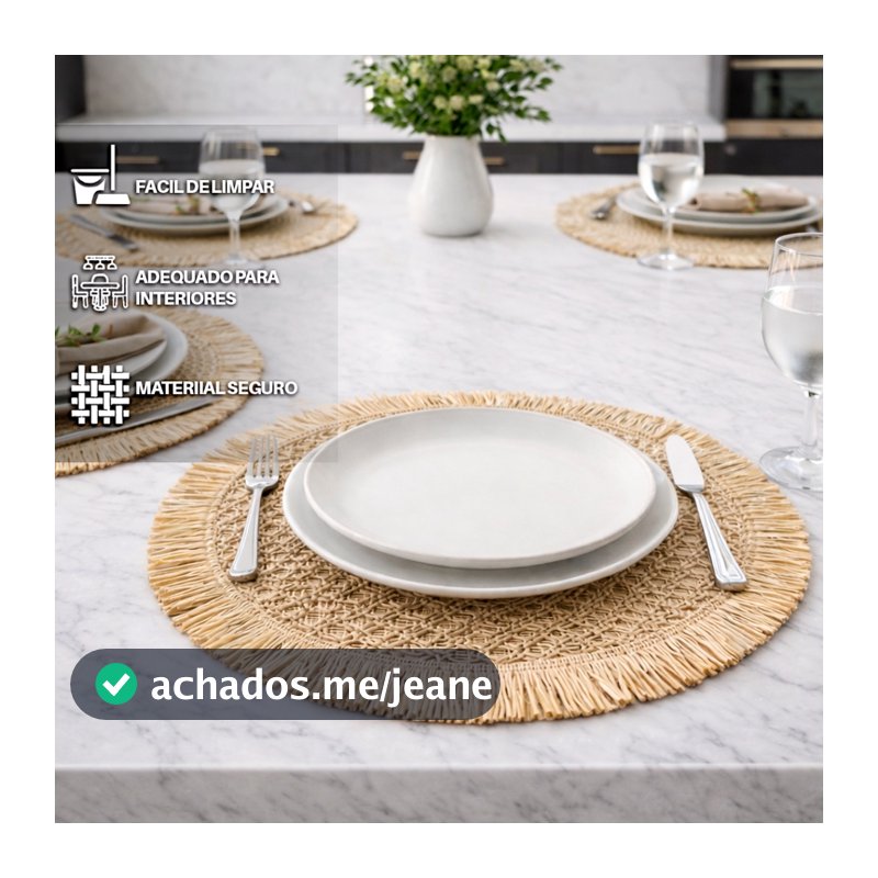 Jogos Americanos 38cm Kit 4 Mesa Posta Fibra Natural com Franjas Premium