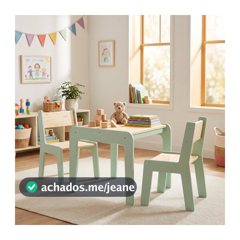Kit Mesa Infantil com 2 Cadeiras em MDF e Pinus | Mesinha Educativa Infantil Resistente