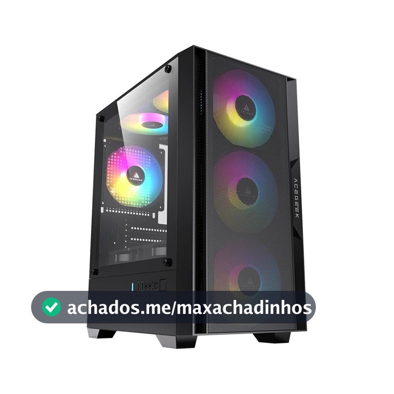 Gabinete Gamer Acegeek Stratus Mesh, Mid-Tower, Lateral de Vidro, Preto, AG-STRATUS-MESH-BK
