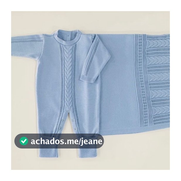Saída Maternidade Kit 2 Manta e Macacão Trança Central Trico Bebê Confortável