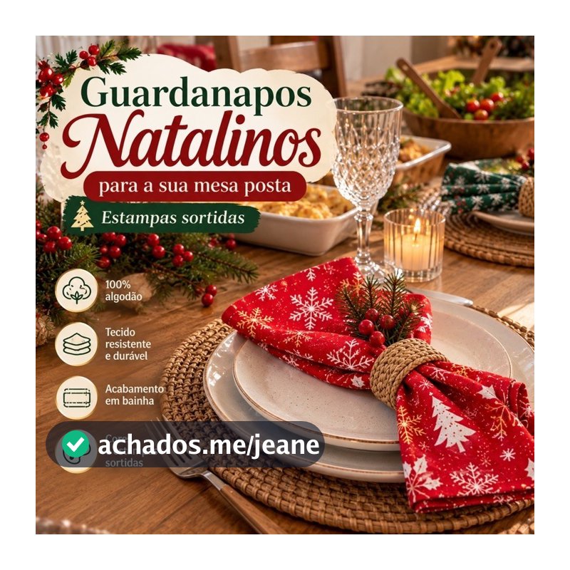 Kit 6 Guardanapos Natalinos de Tecido 45x45cm Algodão Ideal Mesa Posta  Decoração e Ceia de Natal