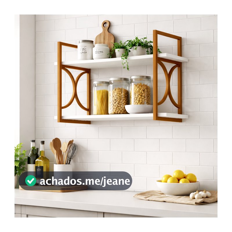 Prateleira Nicho Suspensa Estilo Industrial Base Reforçada Tampo de Madeira Mdf