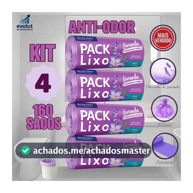Kit 4 Rolos de Sacos de Lixo 10L – 160 Unidades | Neutraliza Odores | Ideal para Pia e Banheiro