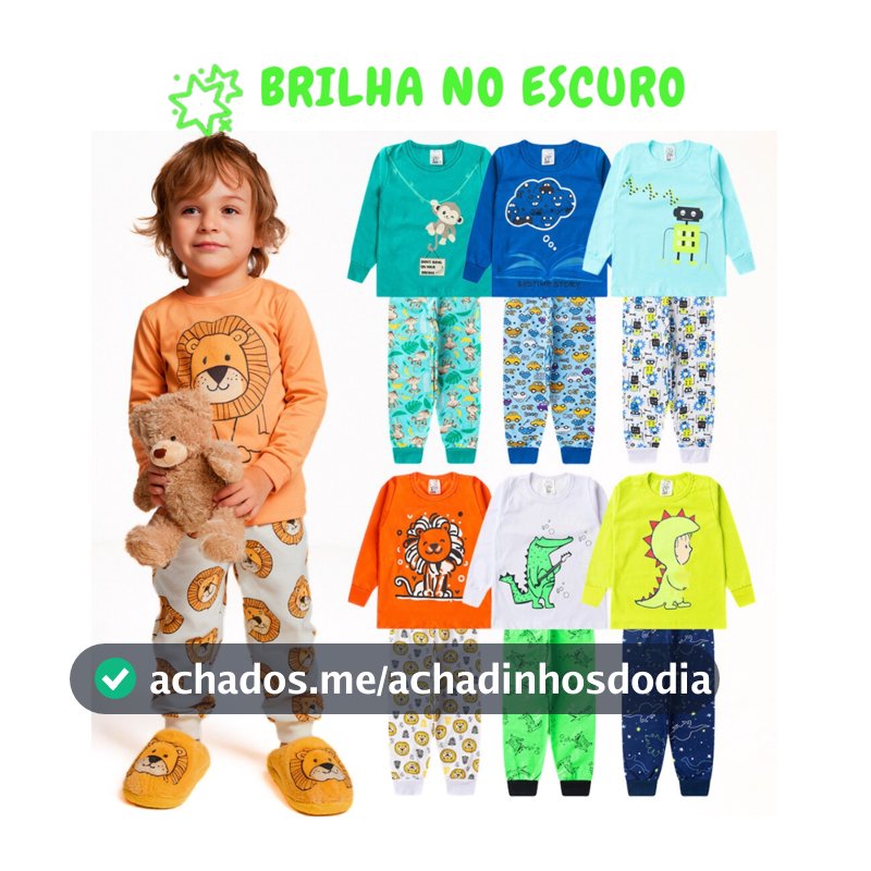 Kit 4 Peças Pijama Brilha no Escuro Sortido Infantil Menino Inverno Roupa Infantil Masculina 2 Blusas e 2 Calças