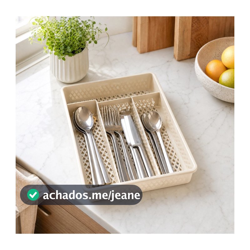 Kit 2 Porta Talheres Organizador de Gaveta 4 Divisórias Plástico Cozinha Rosa Vermelho Preto Bege Cinza