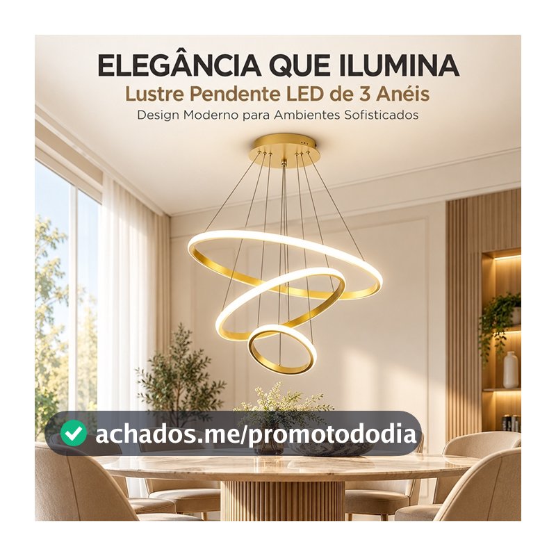 Pendente LED Três Anéis Moderno p/ Sala e Quarto – Decoração Elegante e Tendência -（110V-220V）Universal