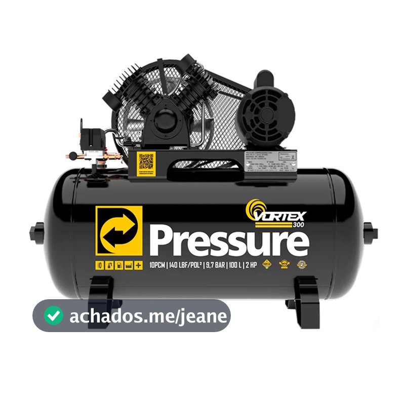 Compressor de Ar 10 Pés 100 Litros 2HP 140Psi 9,7Bar 127/220V Bivolt Cabeçote Duplo Pressure