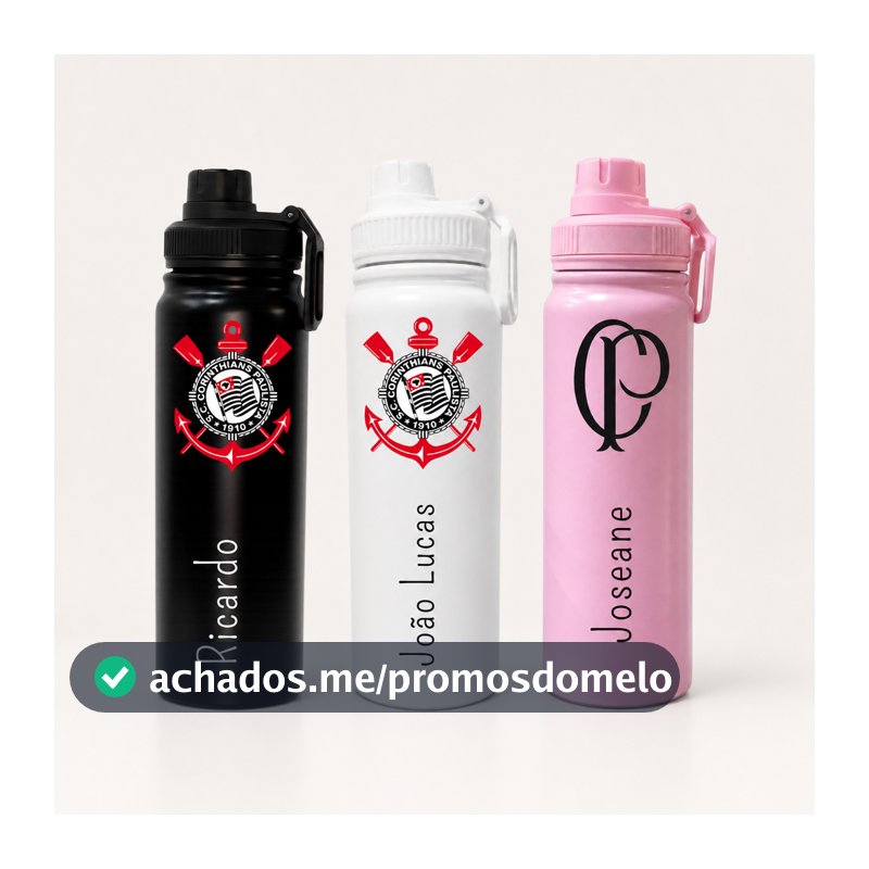 Garrafa Térmica Inox 800ml Personalizada Corinthians – Nome + Escudo | Presente Torcedor