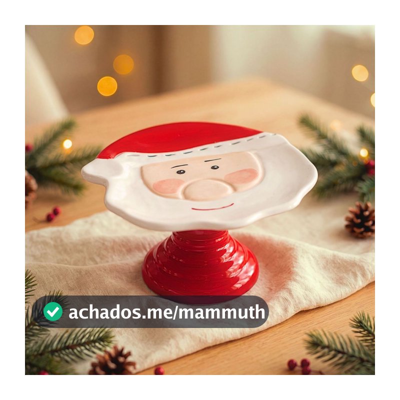 Boleira Papai Noel Pé Vermelho Cerâmica Louças Natal Porta Bolo Decoração Festas Mesa Posta