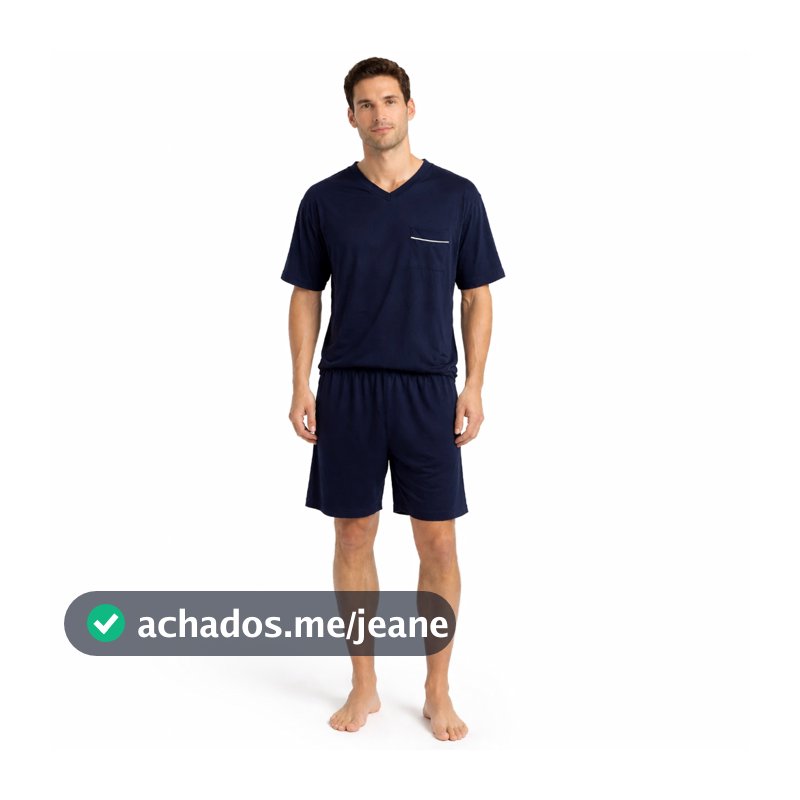 Pijama Masculino Curto Suede Premium Gola V com Bolso Camiseta e Short Confortável