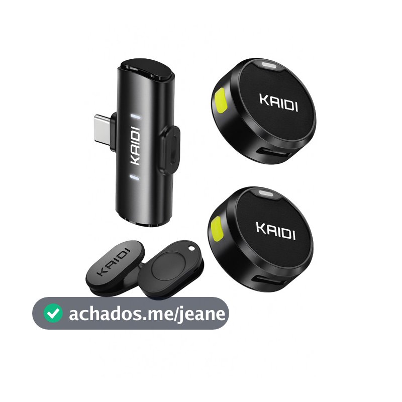 Microfone Lapela Sem Fio Duplo Kaidi Profissional Portátil Imã Redondo Anti Ruído Tipo C iPhone Gravação Celular