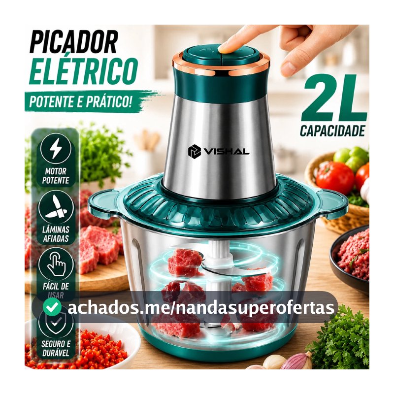 2/3 Litro Triturador De Alimentos Carne e Legumes Elétrico Multiprocessador 2-5 Modos Bivolt Inox Fácil De Limpar