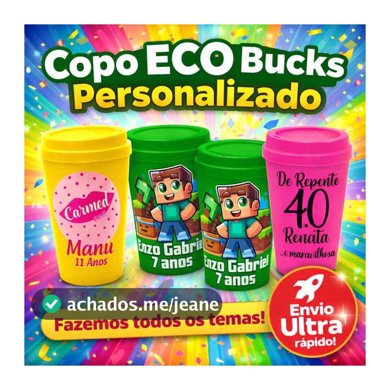 30 Copos Eco Personalizados Tampa Bucks Café 300ml Festa Infantil, Aniversário, Lembrancinha Infantil