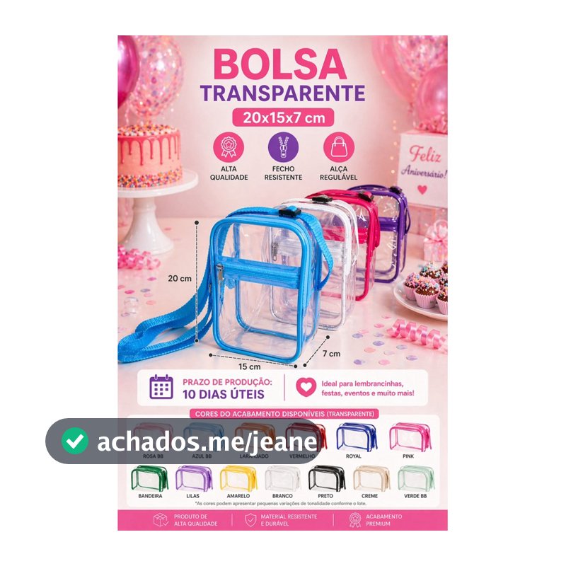 kit bolsa transversal transparente TEMOS QUALQUER COR atacado