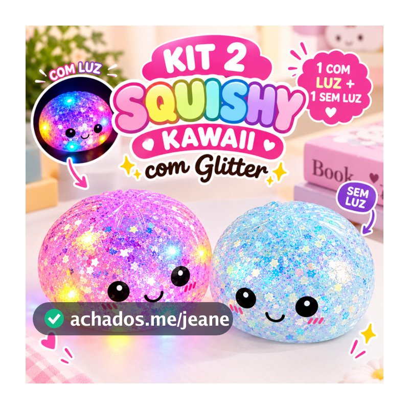Kit 2 Squishy Dumpling com Glitter (1 Com Luz + 1 Sem Luz Brinquedo Sensorial)