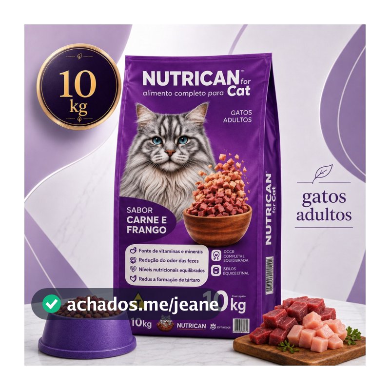 Ração Para Gato Adulto 10,1kg Nutrican Sabor Carne Frango 28g Proteína Sem Corantes Artificiais