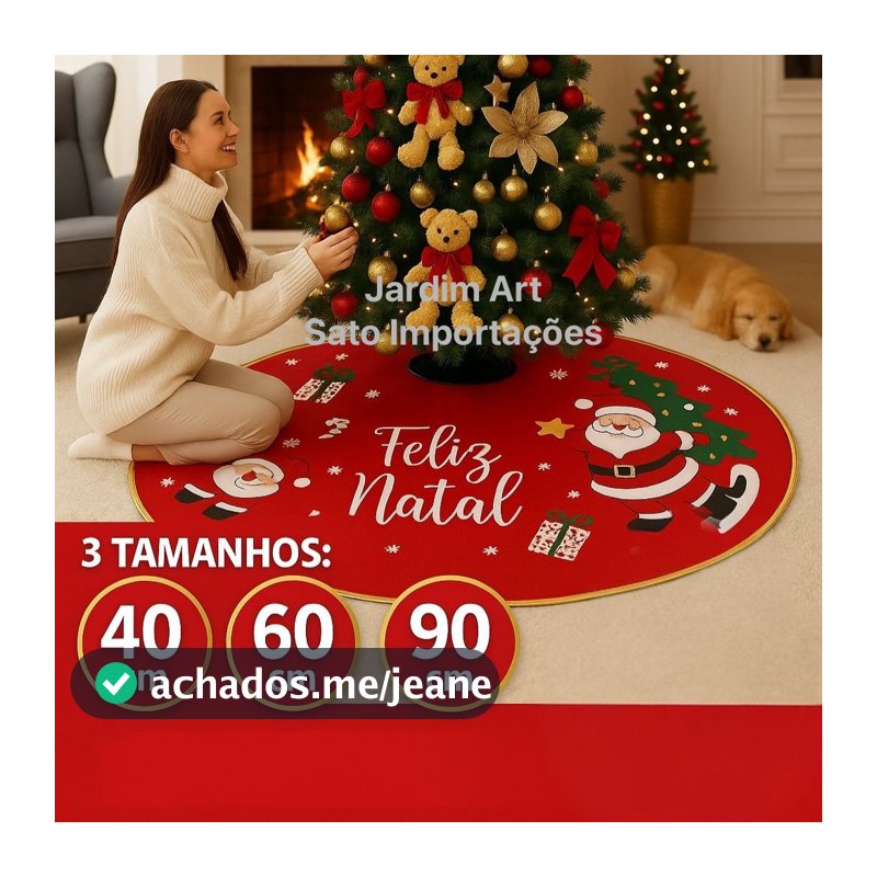 Tapete Saia Para Base De Árvore De Natal Noel Decorativo Vermelho Com Laço e Estampa Natalina