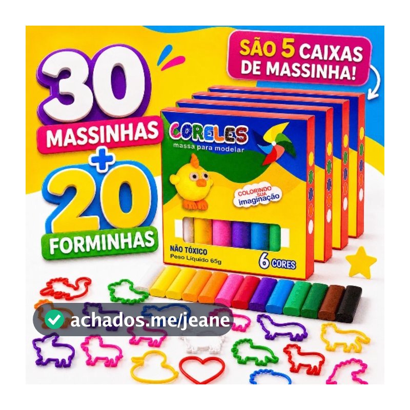 Kit 5 caixas de 30 Massinhas de Modelar + 20 Forminhas Molde Lembrancinha Infantil Aniversário
