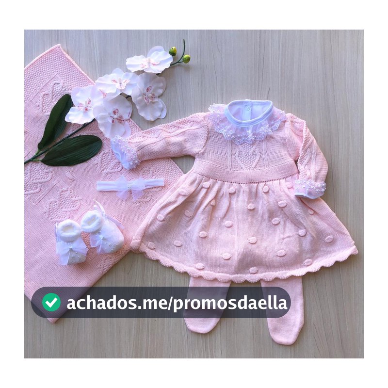 Saída de maternidade rosa bebê tricot 4 peças