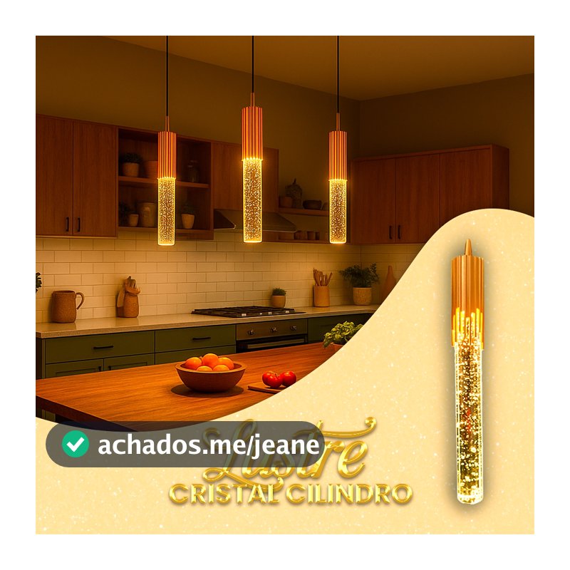 Luminária Pendente Led Lustre Cristal Cilindro Moderno Luz Teto Criativa Luz Branco Amarelo e Neutro