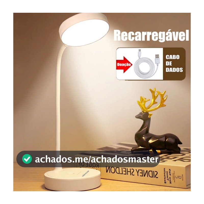 Luminaria de Mesa Led Articulável com 3 Níveis de Luminosidade Bateria Recarregável para Estudo Trabalho