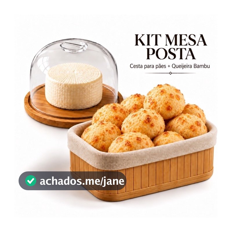 Kit Mesa Posta Queijeira Bambu Cesto de Pão Bandeja Café da Manhã Cozinha Petisqueira Porta Frios