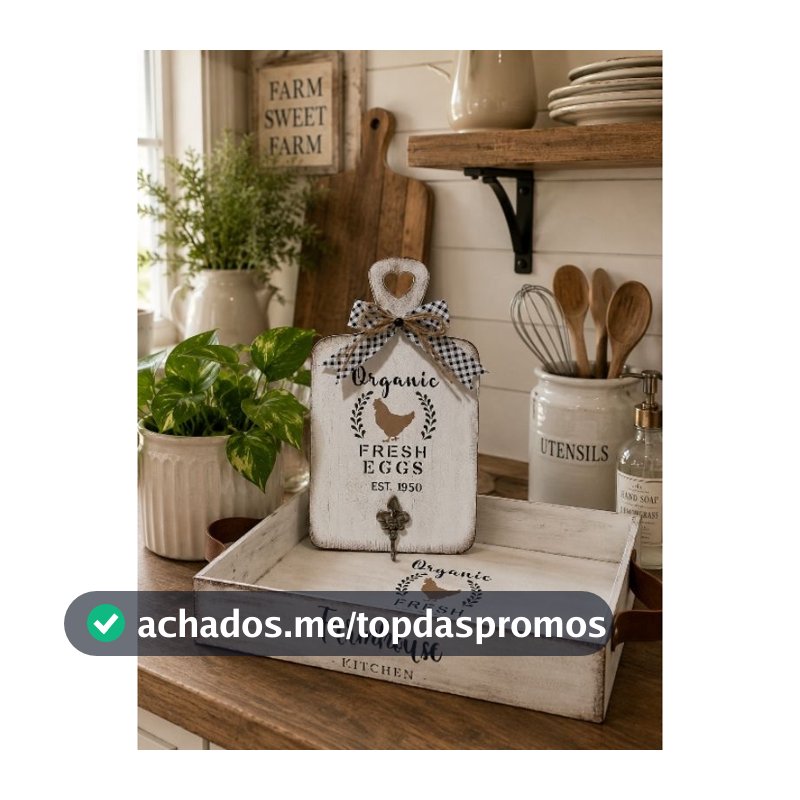 KIT Farmhouse com tábua e bandeja decorativa na cor branca.