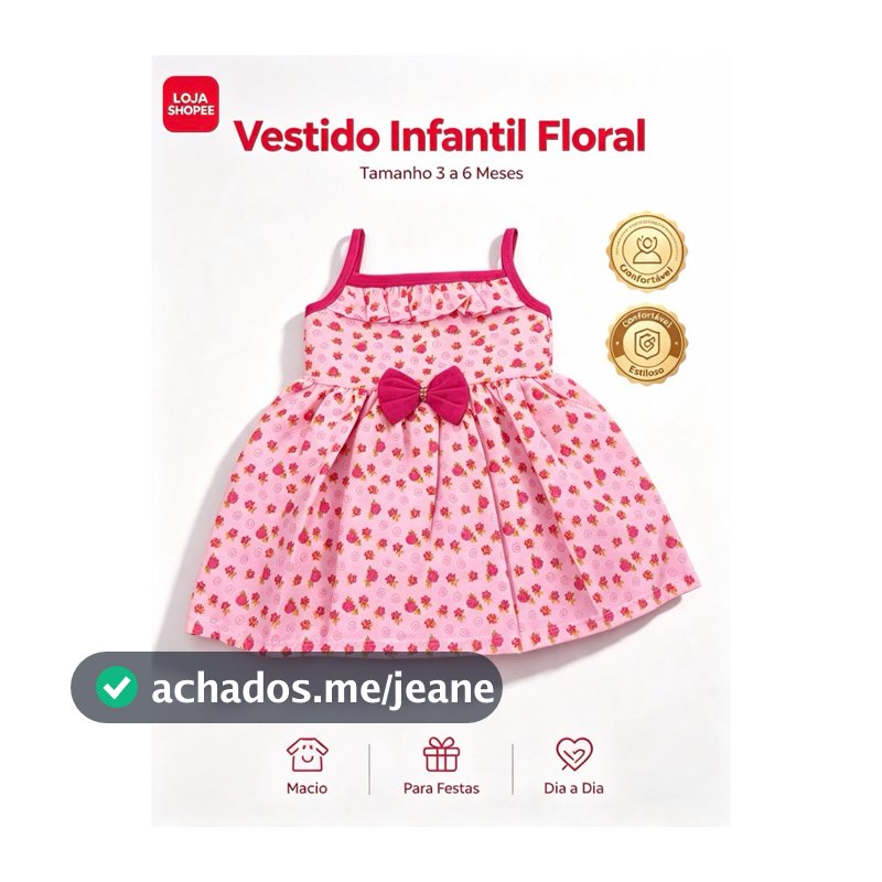 Vestido Infantil Floral Alcinha — Tamanho 3 a 6 Meses
