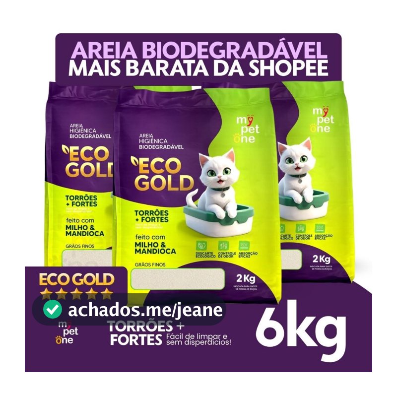 Kit 3 Areia Biodegradável Bio Gold Fina MyPetOne - 2Kg