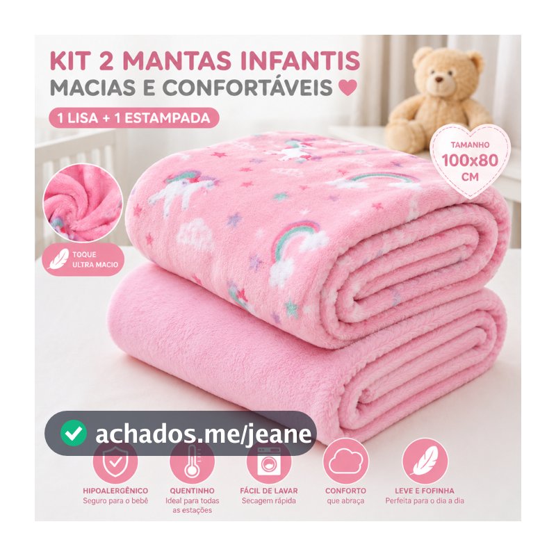 Kit com 2 Mantas Bebê Coberta Microfibra Menino Menina Recém Nascido