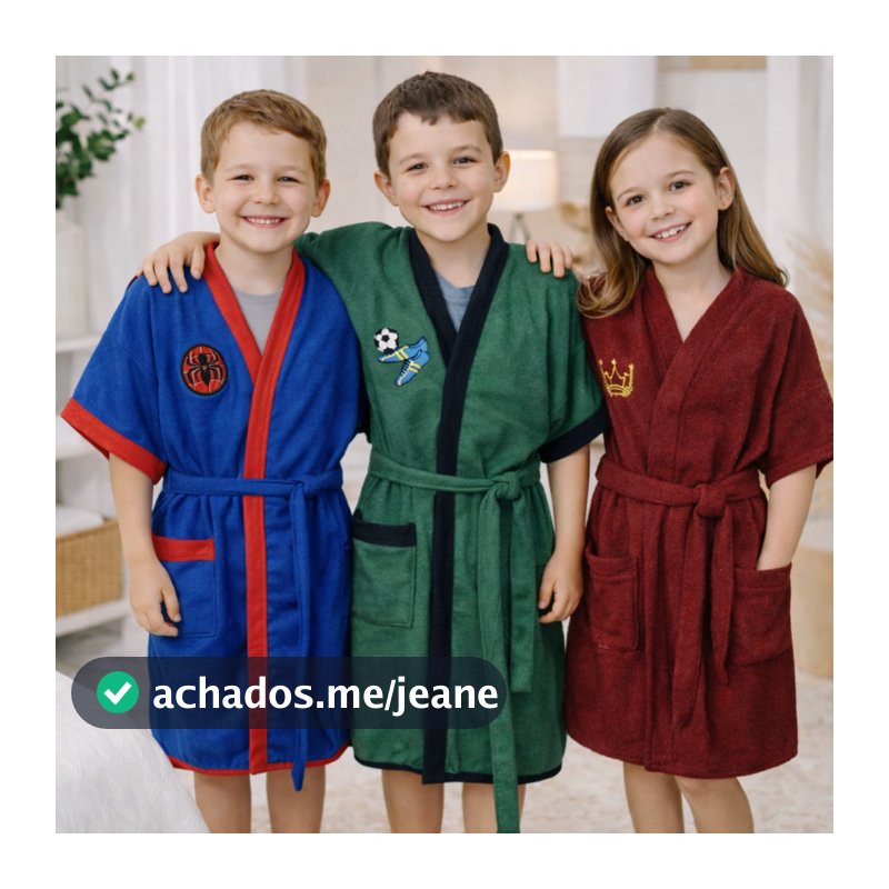 Roupão Infantil Juvenil Adolescente Felpudo Atoalhado com Bolso e Bordado