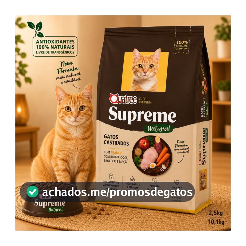 Ração Quatree Supreme Para Gatos Castrados 10kg frango Batata Doce Super Premium