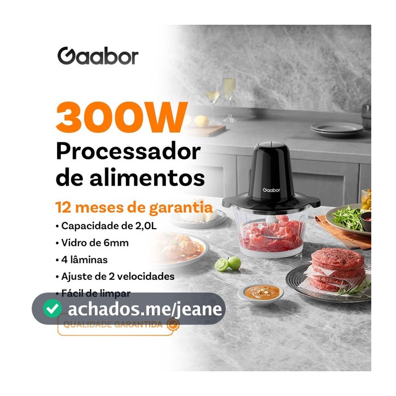 Gaabor Triturador de Alimentos Elétrico - Processador Carne 127V 300W 2L Vidro 4 Lâminas MG15M02A