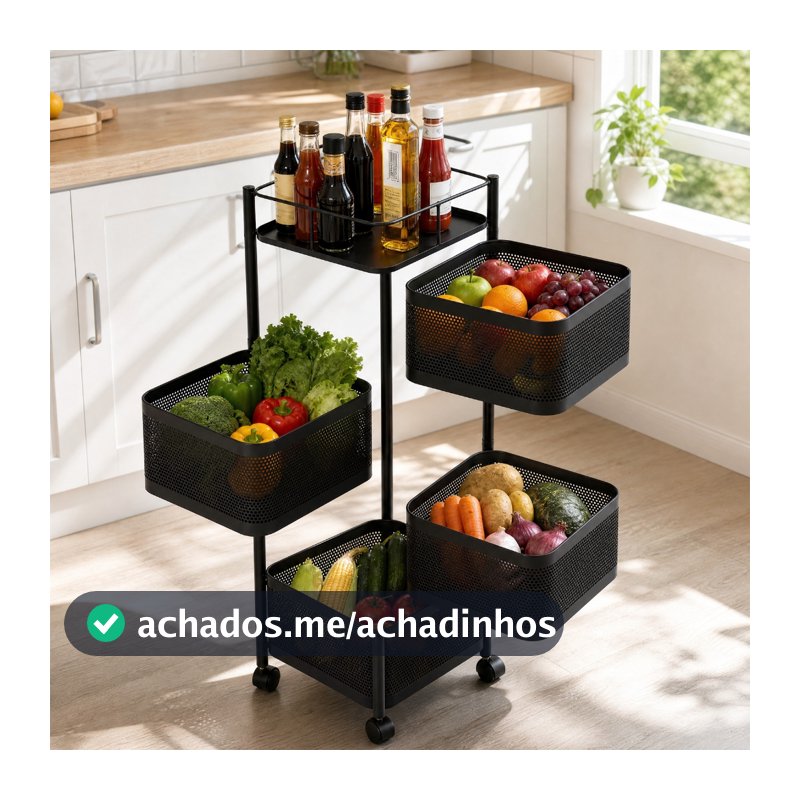 Fruteira De Chão 4 Cestos Articulados Metal Cozinha Organizador Vertical Com Rodinhas