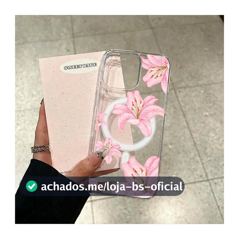 Capa transparente MagSafe rosa lírio para celular, compatível com iPhone 18/17/Pro/Pro Max/16/15/14/13/12/11 série
