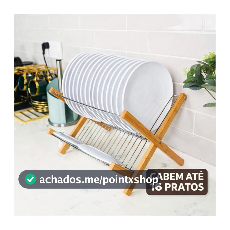 Escorredor de Louças Dobrável 2 Andares Preto com Bambu Organizador de Pia Resistente Premium