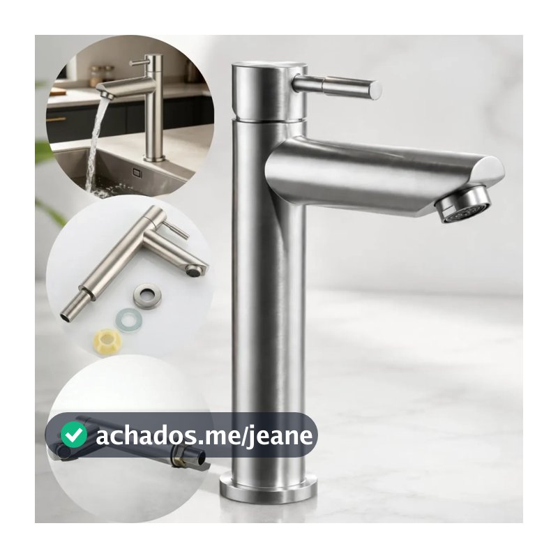 Torneira Fria Simples 304 Inox Bancada para Banheiro Lavatório