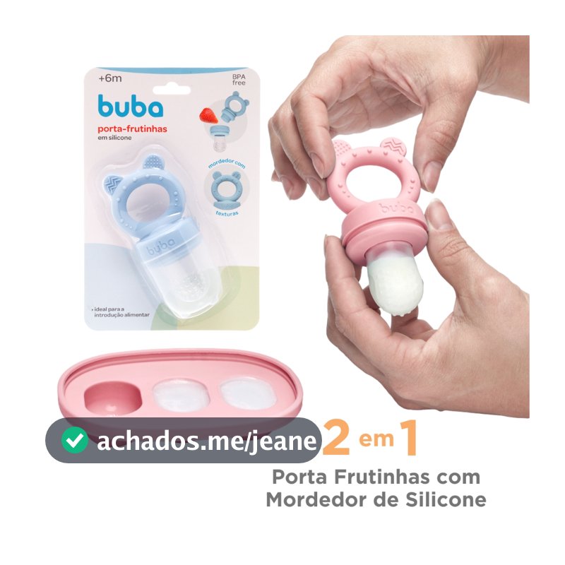 Porta Frutinhas com Mordedor Buba Bebê Chupeta Alimentadora Introdução Alimentar Frutas